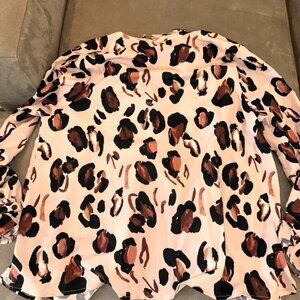 Eloquii Ruffle Neck & Collar Blouse Panther Pattern